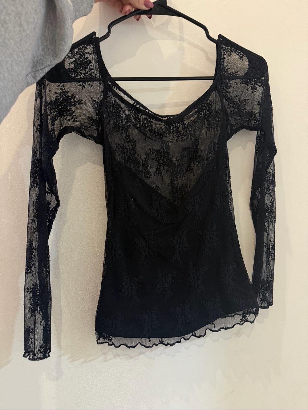 Abercrombie & Fitch Black Sheer Lace Long Sleeve Top